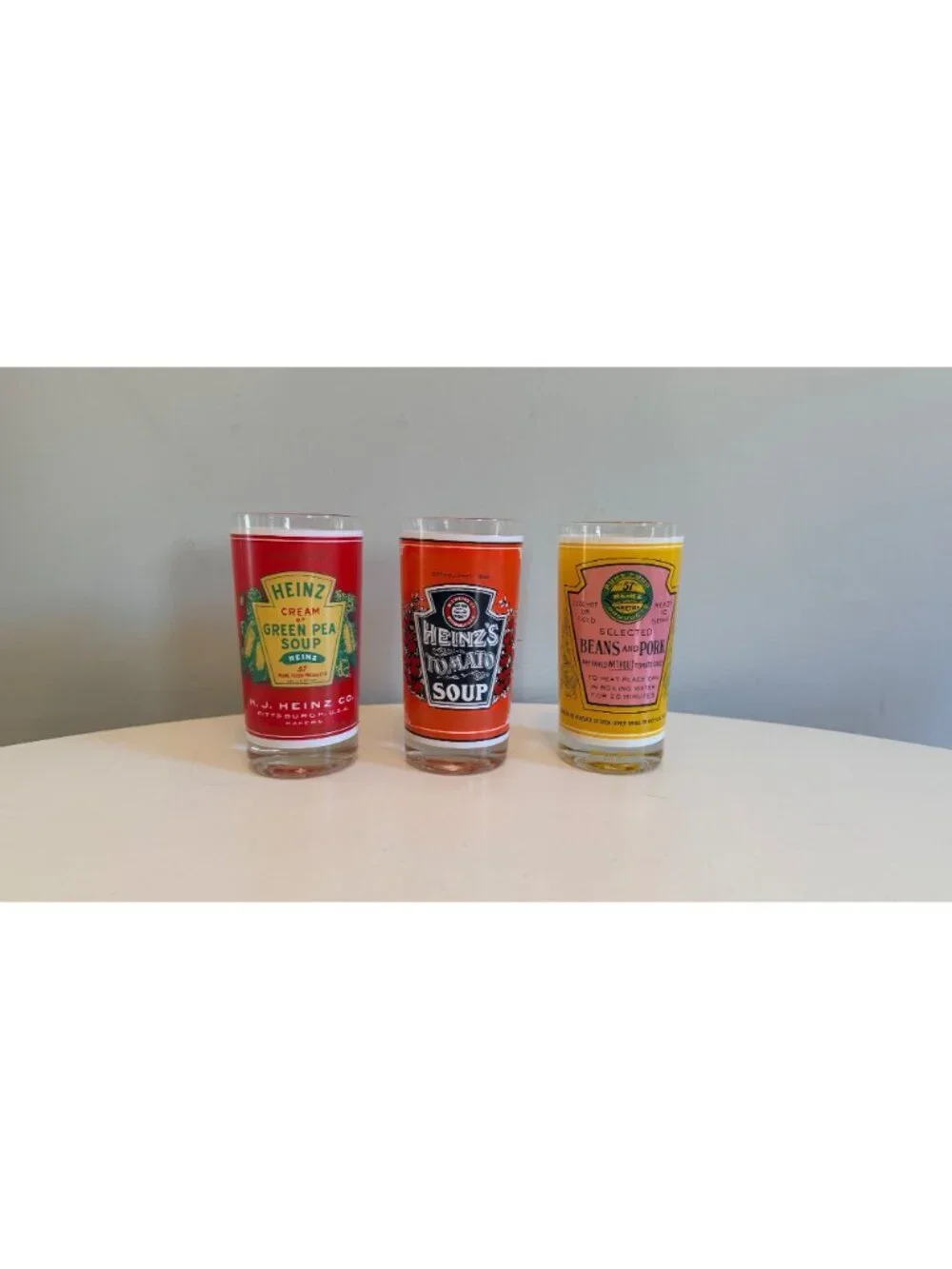 Vintage Georges Briard Heinz Soup Can Design Drinking Glasses Set of 3